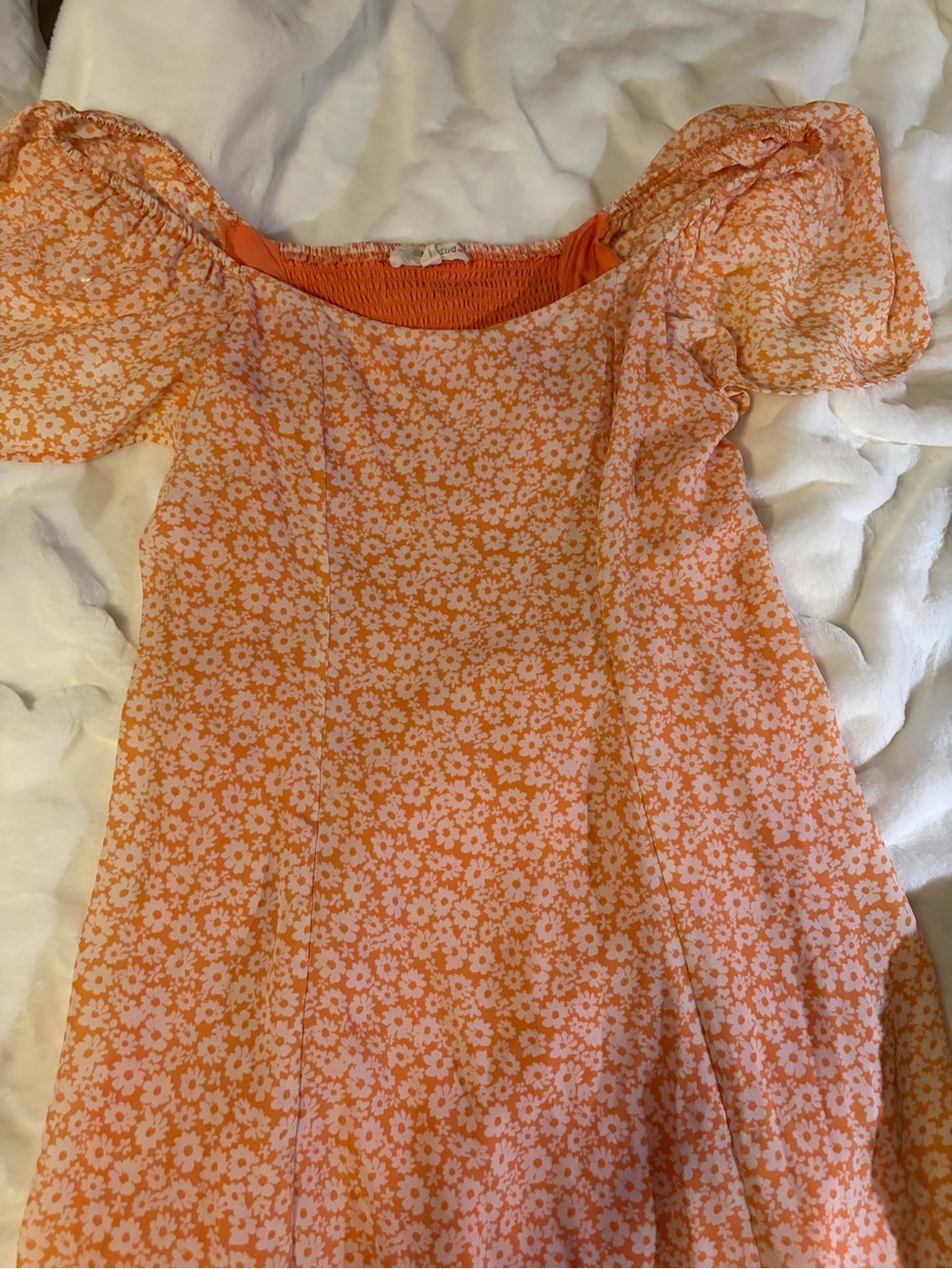 Women’s Orange Floral Puff-Sleeve Dress